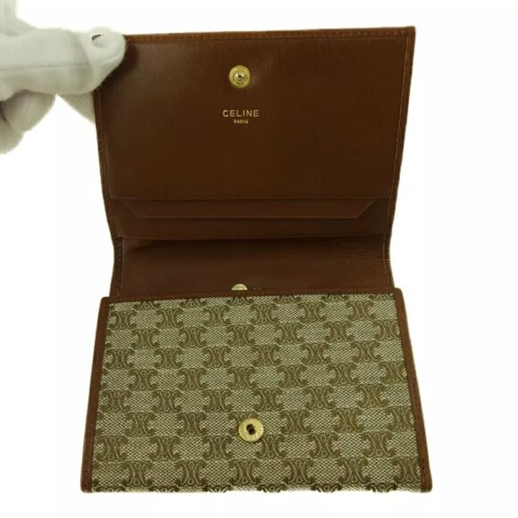 Celine Bi -fold Wallet Macadam Beige Canvas x Leather Authentic USED - Picture 5 of 10